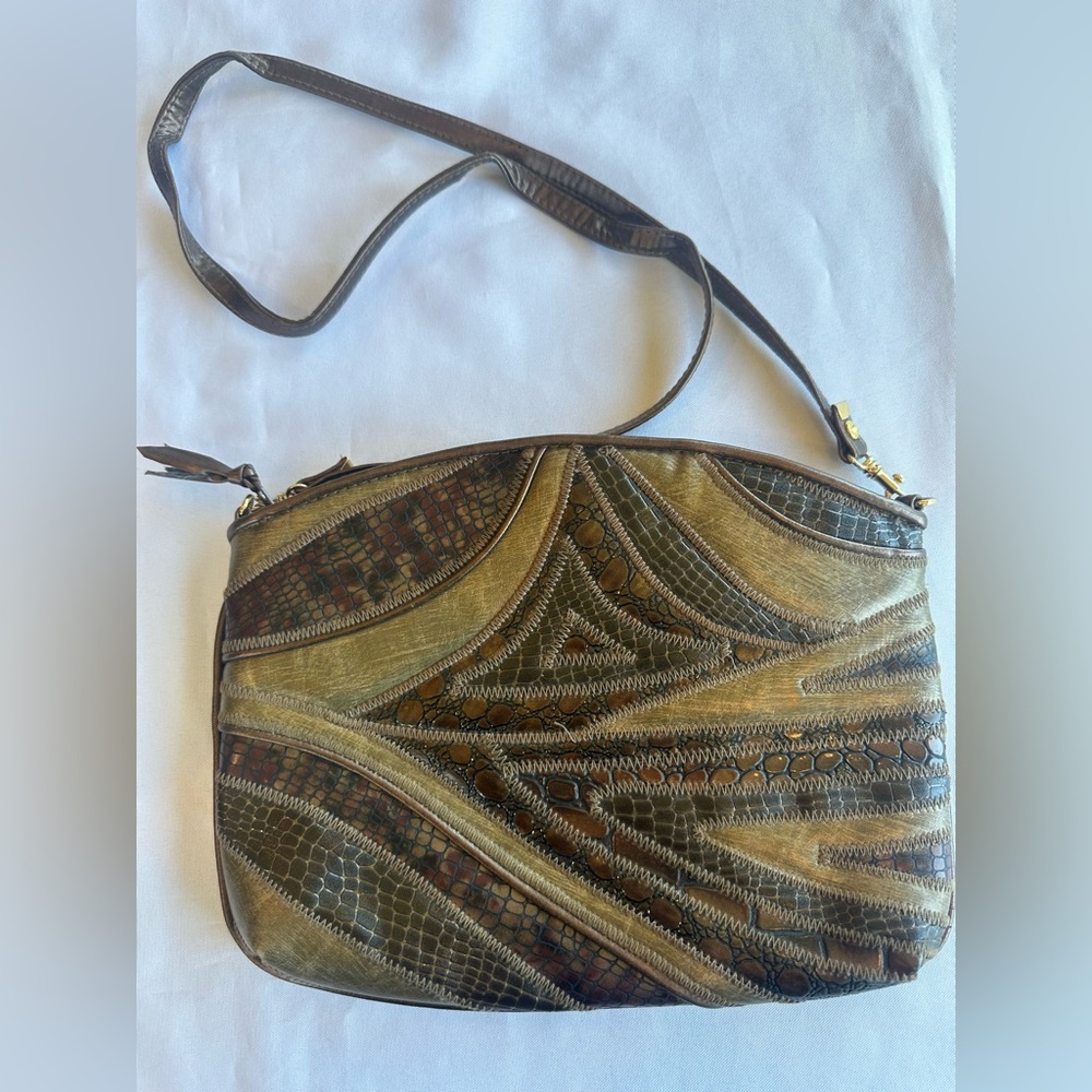 Vintage Warren Reed 80s Snake Patterned Copper Shoulder Bag